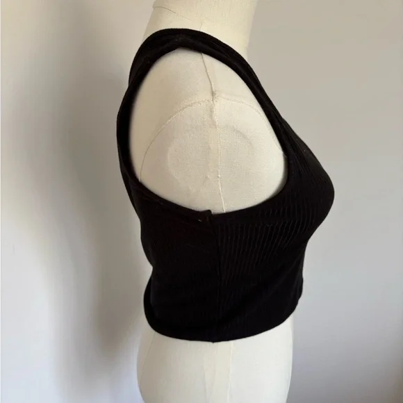 Black One-Shoulder Ribbed Top - Picture 2 of 5